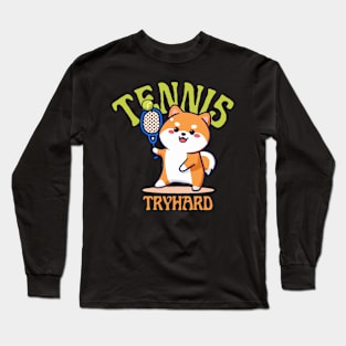 Shiba Inu Playing Tennis, Funny Tennis Long Sleeve T-Shirt